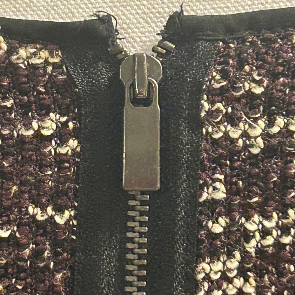 Ann Taylor Factory Sheath Dress Burgundy Marled Knit 3/4 Sleeve Exposed Zip XS - Picture 9 of 10